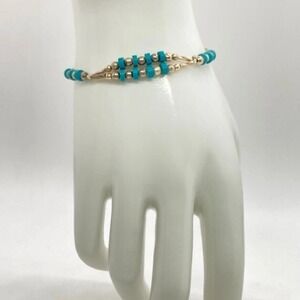 Turquoise &‎ Silver Tone Beaded Double Strand Bracelet Screw Barrel Clasp